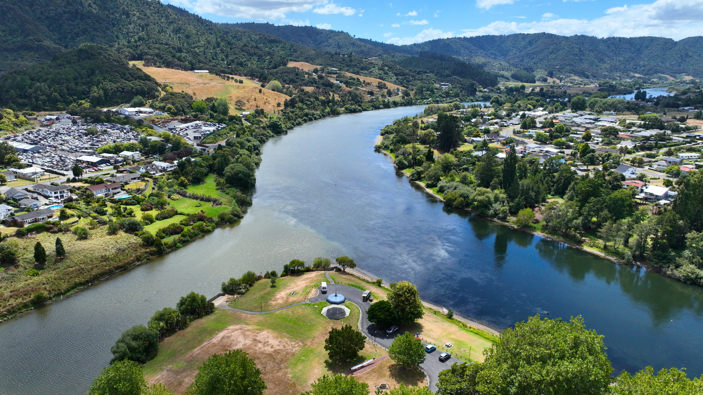 The Point, Ngaaruawaahia. This is the place where the Waikato and Waipaa rivers meet.