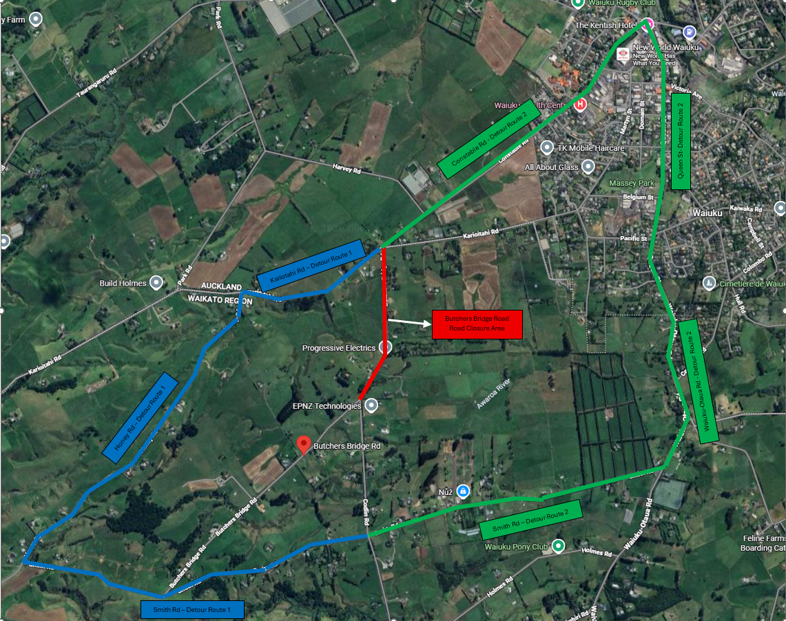 Map of Butcher Road clsure and detour routes.