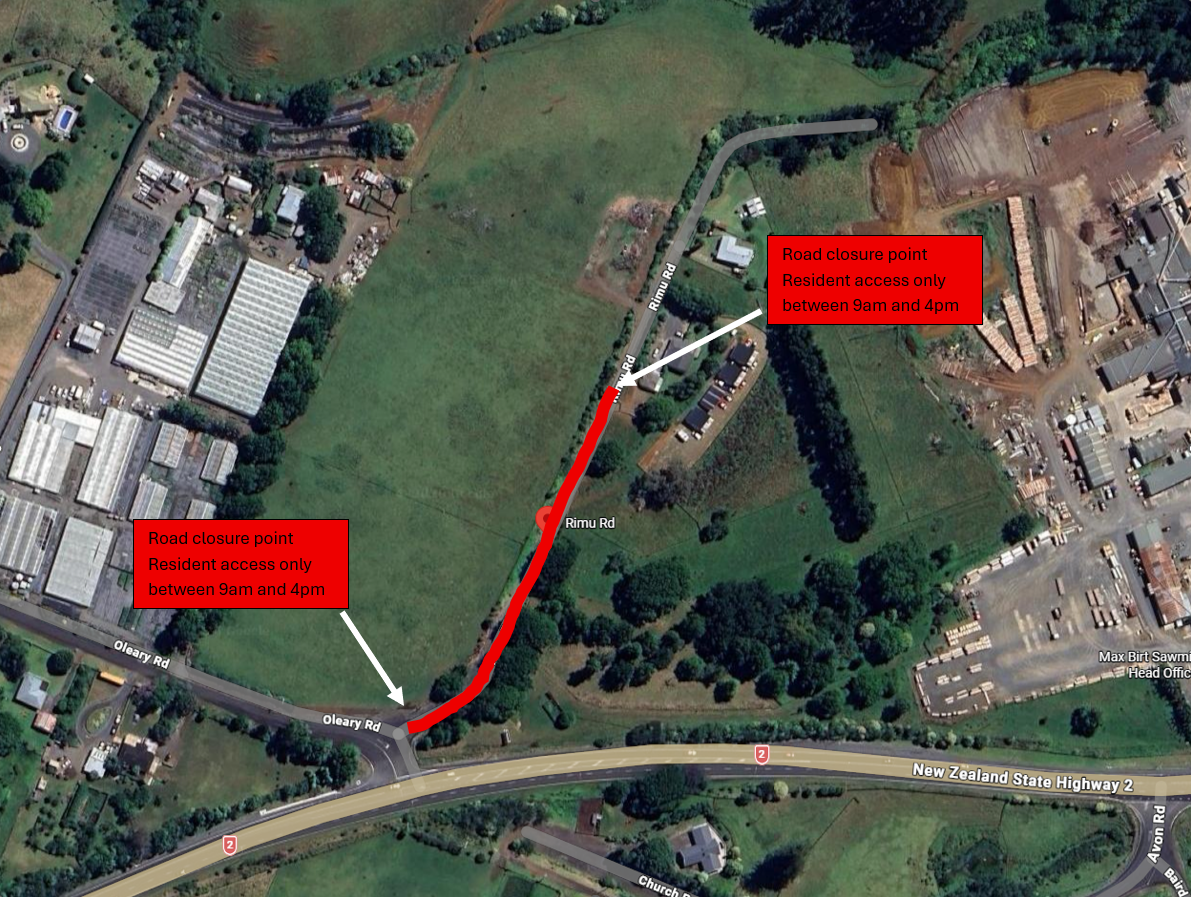 Rimu Road closure map