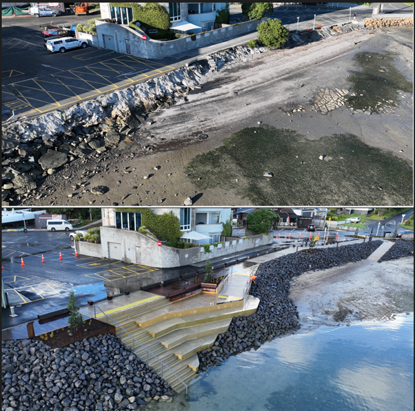 Before and after photo of the tidal stairs